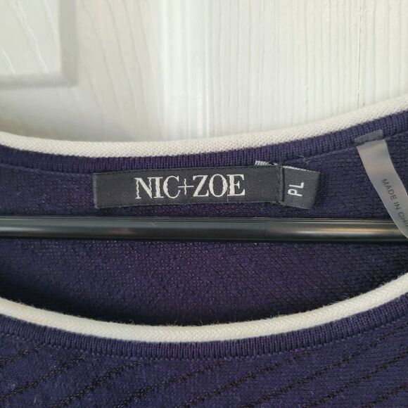 Nic + Zoe Falling Star Bell Sleeve Sweater Navy & White Size Petite Large - Picture 4 of 6